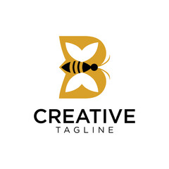 letter B with bee symbol logo modern simple