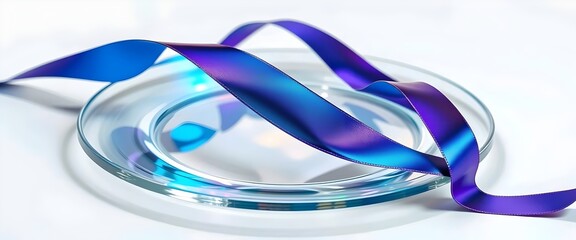 Naklejka premium Glass Plate with Iridescent Ribbon: Minimalist Still Life