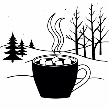 black mug hot chocolate winter scene clip art preview
