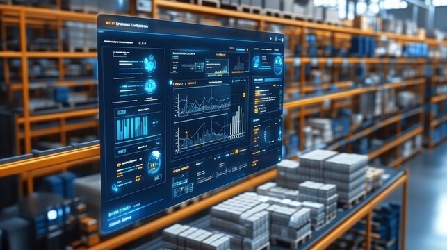 Virtual assistant avatars monitor operations in a modern warehouse environment during daytime