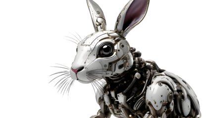 Rabbit or hare robot, robotic animal on transparency background PNG