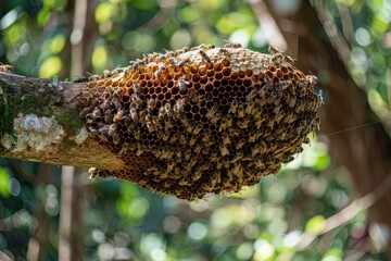 beehives on tree branches with abundant honey 