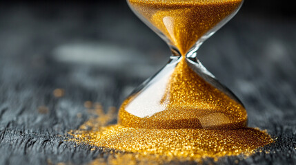 elegant hourglass with flowing sand symbolizes the passage of time, impermanence, and the constant movement of life. It evokes reflection on mortality, change, and the importance of the present moment