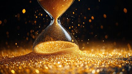elegant hourglass with flowing sand symbolizes the passage of time, impermanence, and the constant movement of life. It evokes reflection on mortality, change, and the importance of the present moment