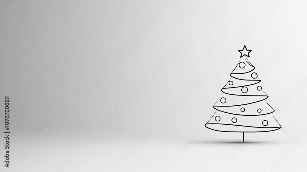 Poster simple line drawing of christmas tree with minimal design elements