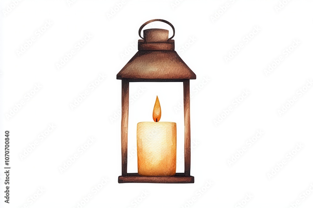 Poster a rustic lantern with a glowing candle inside, creating a warm and inviting ambiance.
