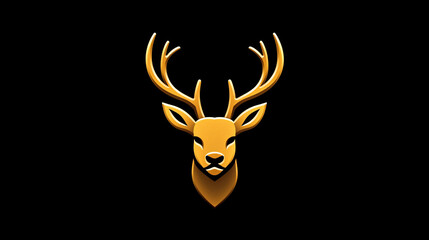 Stylized golden reindeer head with antlers on black background