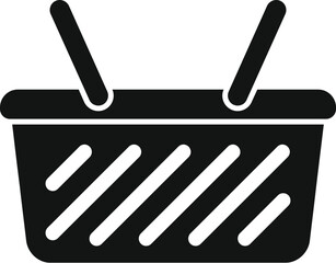 Black and white icon of a simple empty shopping basket, ready for consumer purchases