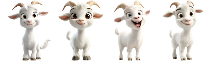 Happy Cartoon Goat with Expressive Faces