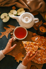 Apple pie and a cup of tea, cozy autumn