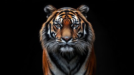 Fototapeta premium a tiger portrait with a serious stance against a black background