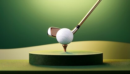 A white golf ball rests on a green tee, ready to be struck by a club on a lush golf course