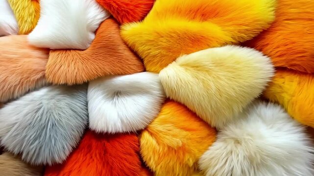 Colorful patchwork of faux fur textures in vibrant hues for design and fashion