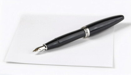 Naklejka premium A sleek black pen rests on a sheet of blank white paper, emphasizing sophistication and readiness for writing.