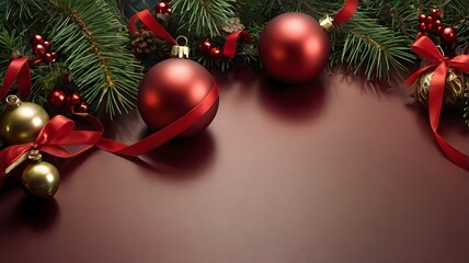 Christmas balls decorations with red background