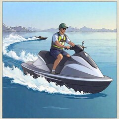 Fototapeta premium man with a motorcycle in the sea