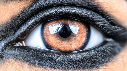 close-up of brown iris and smoky black eye makeup