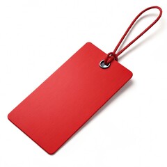 A vibrant red tag featuring a smooth surface and a secure tie, perfect for labeling items and enhancing organization. Isolated on white background