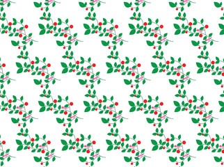 a pattern of red berries with green leaves and red berries.