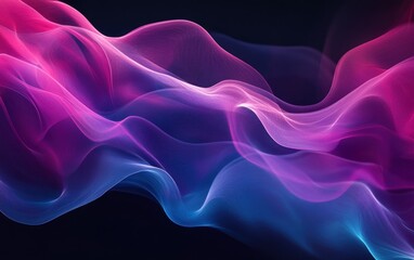 Obraz premium Abstract flowing waves in shades of pink and blue on a dark background.
