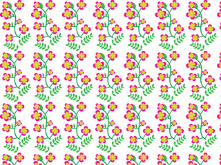 a seamless pattern of flowers with a green leaves and a pink flower.