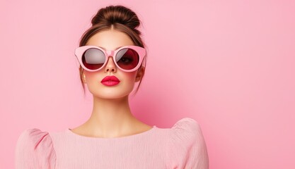 Chic Girl in Sunglasses Against Pink Background