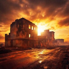 Fototapeta premium ruined house in the city