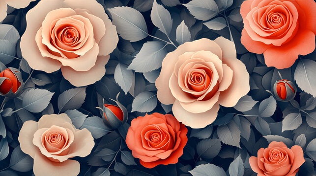 Elegant floral pattern with roses and natural elements, ideal for spring celebrations and weddings