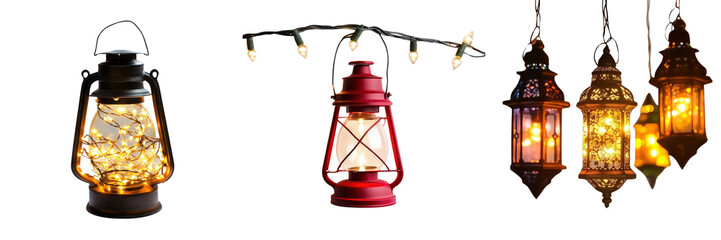 Obraz premium Illuminated Lanterns Festive Lights Warm Glow Home Decor Ramadan Holiday String Lights Festive