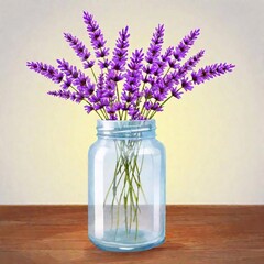 lavender flower in a glass vase on a light background.