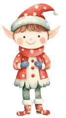 Watercolor Christmas vector clipart Cartoon gnome, cute elf winter composition. Hand drawn dwarf illustration isolated on white background. For invitation, greeting card design