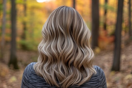 back-view of a woman with long, layered hair styled 