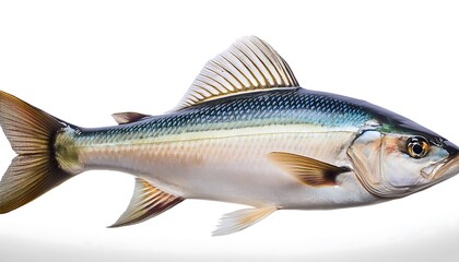 Obraz premium One isolated, fresh, raw sea bass fish on a white background