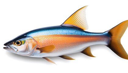 Fototapeta premium One isolated, fresh, raw sea bass fish on a white background