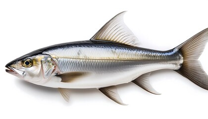 Fototapeta premium One isolated, fresh, raw sea bass fish on a white background