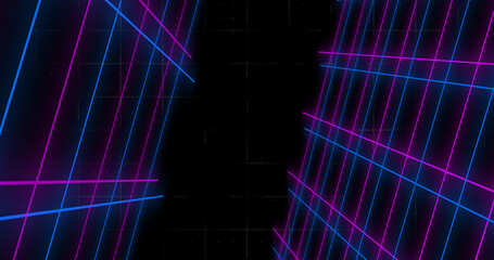 VJ loop space like grid changing colors moving animation bg . Colorful squares moving geometric loop. Future travel transition asset. Dark shiny hologram hud asset. Mesh like shiny tiles. Cloud dots