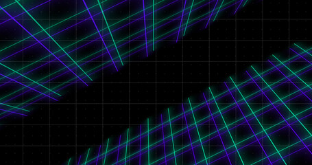 VJ loop space like grid changing colors moving animation bg . Colorful squares moving geometric loop. Future travel transition asset. Dark shiny hologram hud asset. Mesh like shiny tiles. Cloud dots