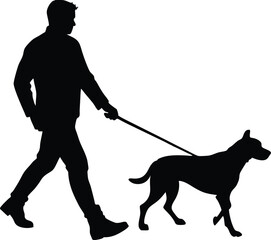 man walking with dog silhouette  vector illustration black and white