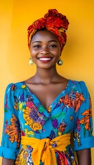 Fototapeta premium A young woman expresses herself with confidence, showcasing her vibrant outfit and engaging smile