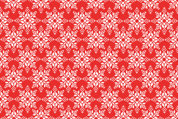 Christmas snow geometric seamless texture, new year red background. Illustration, vector wrapping paper.