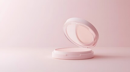 Open Compact Powder Makeup Container on Pink Background