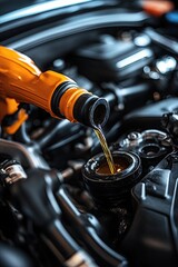 Refueling and pouring high-quality oil into the car engine. Transmission and maintenance. Energy fuel concept. on an isolated white background
