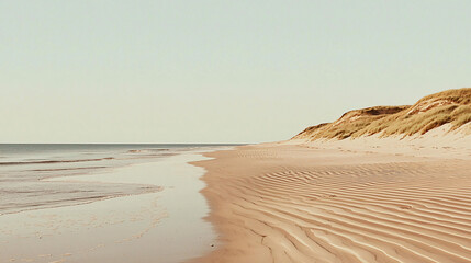pristine beach shoreline with subtle wave patterns, aesthetic photo