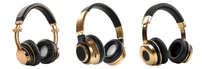 Elegant Gold Headphones on Transparent Background