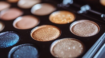 Close-up of a Palette of Shimmering Eyeshadows