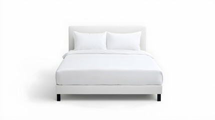 Modern double bed mock up with pillows and blanket on isolated white background.