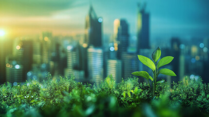 Green finance conference with investors discussing eco-friendly investments in renewable energy and sustainability-focused businesses