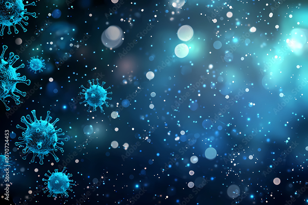Aufkleber bacteria and viruses in glowing blue background create dynamic scene
