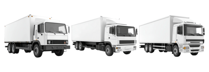 Three Standard Delivery Trucks on Transparent Background