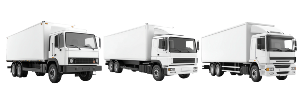 Three Standard Delivery Trucks on Transparent Background